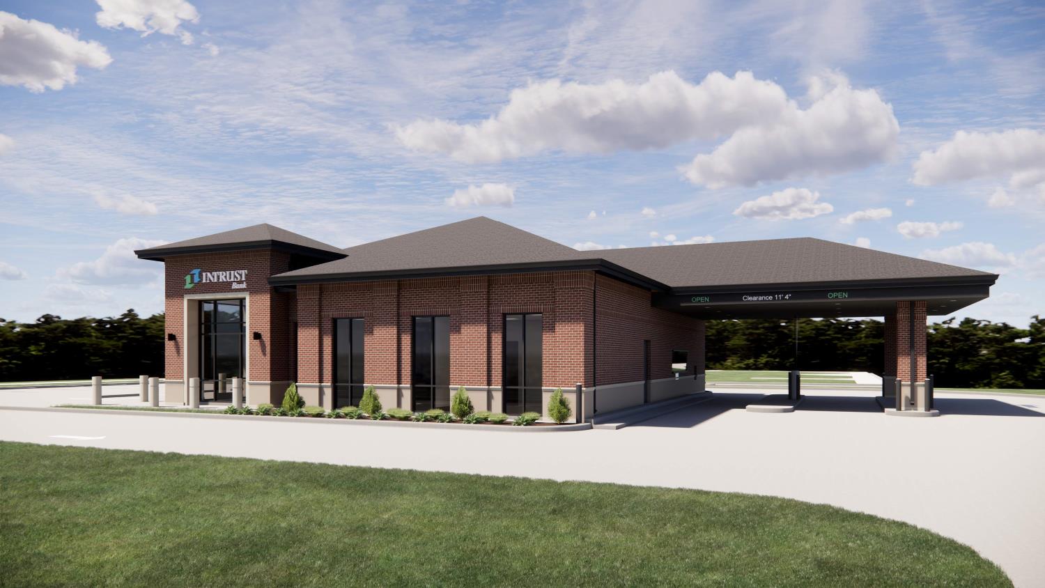 Rendering of rebuilt INTRUST banking center in Haysville