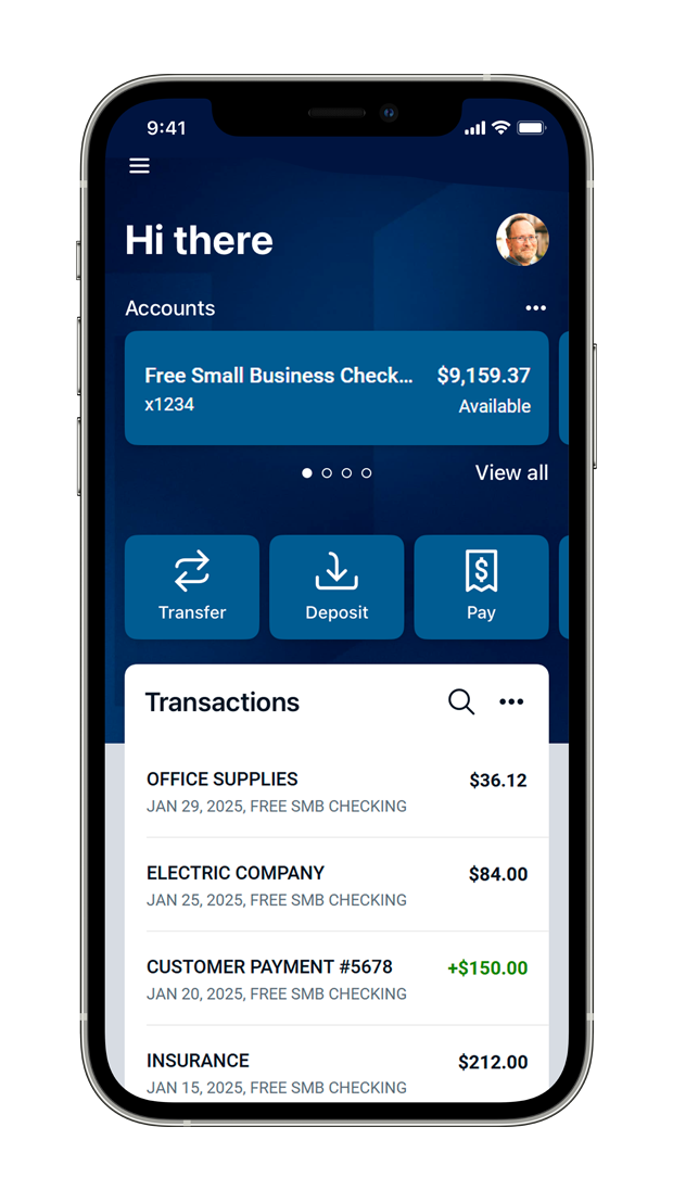 The INTRUST Bank app dashboard screen presented on an iPhone