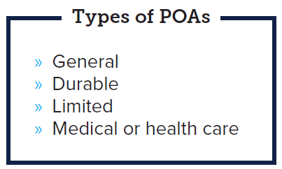 Graphic listing types of POAs