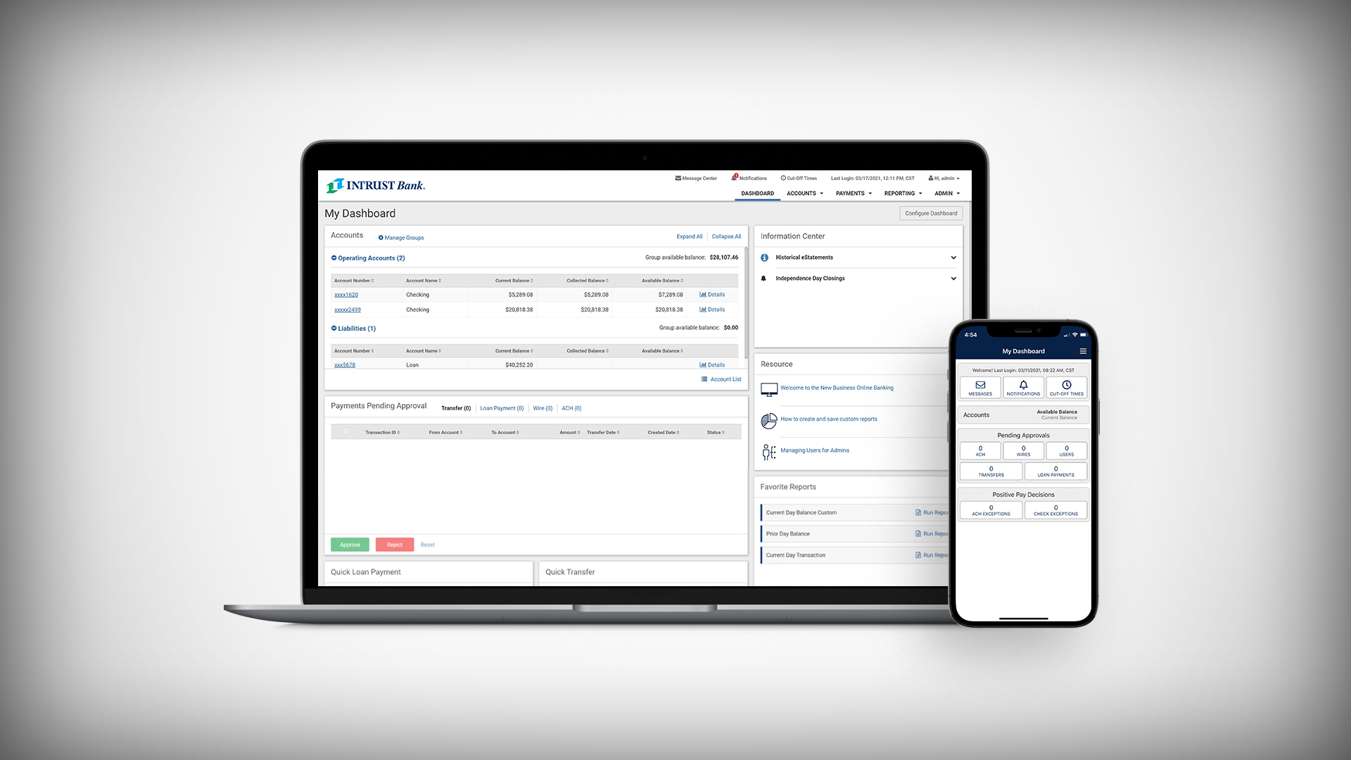 Screenshots of INTRUST Business Online and Mobile Banking