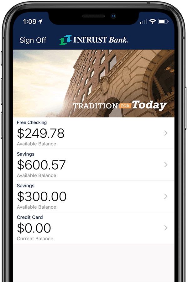 INTRUST Mobile Banking on an iPhone