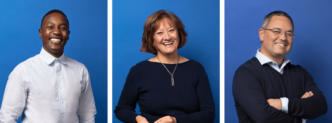 Headshots of three INTRUST employees smiling as they look into the camera