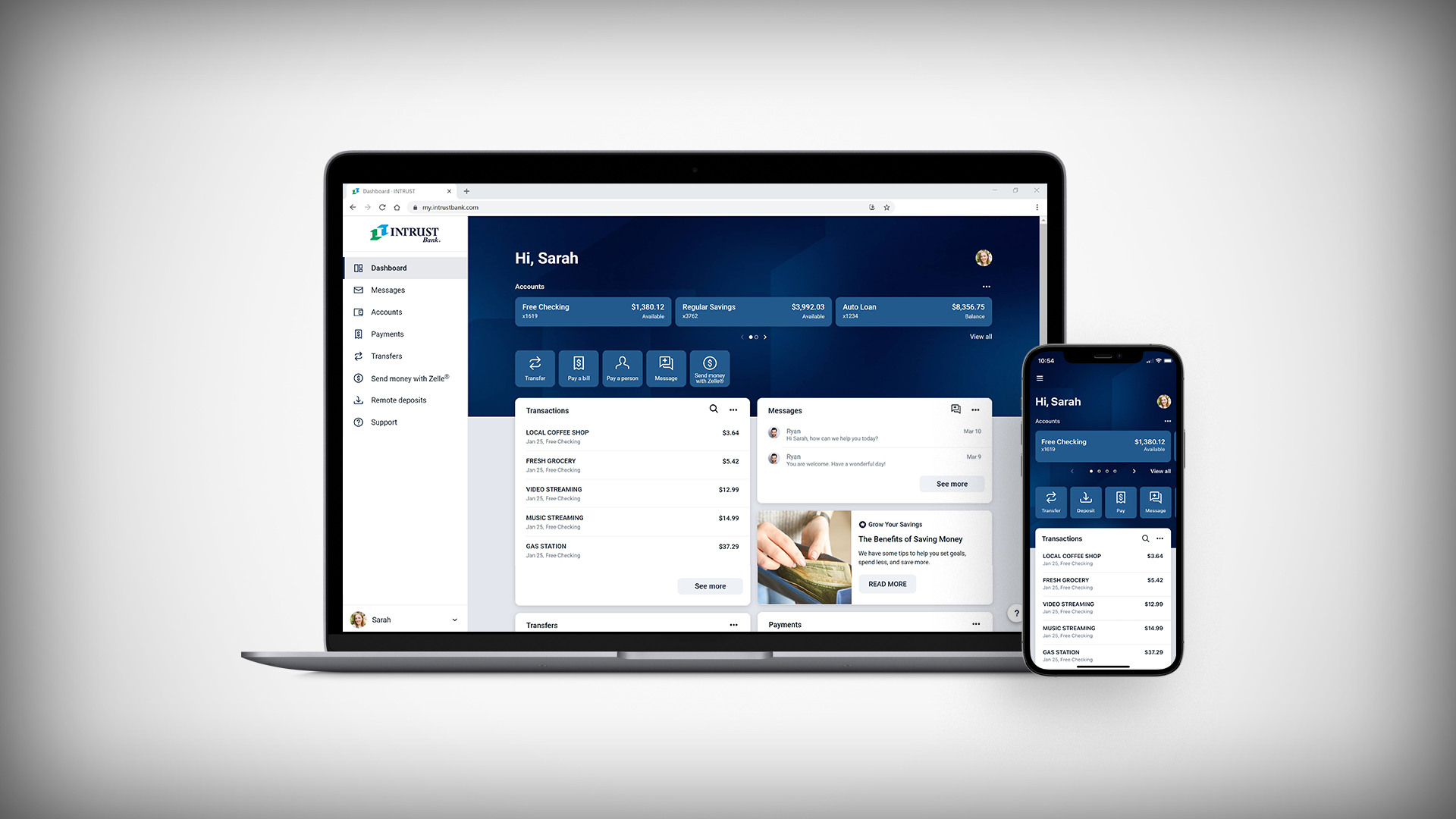 Screenshots of INTRUST Personal Online and Mobile Banking