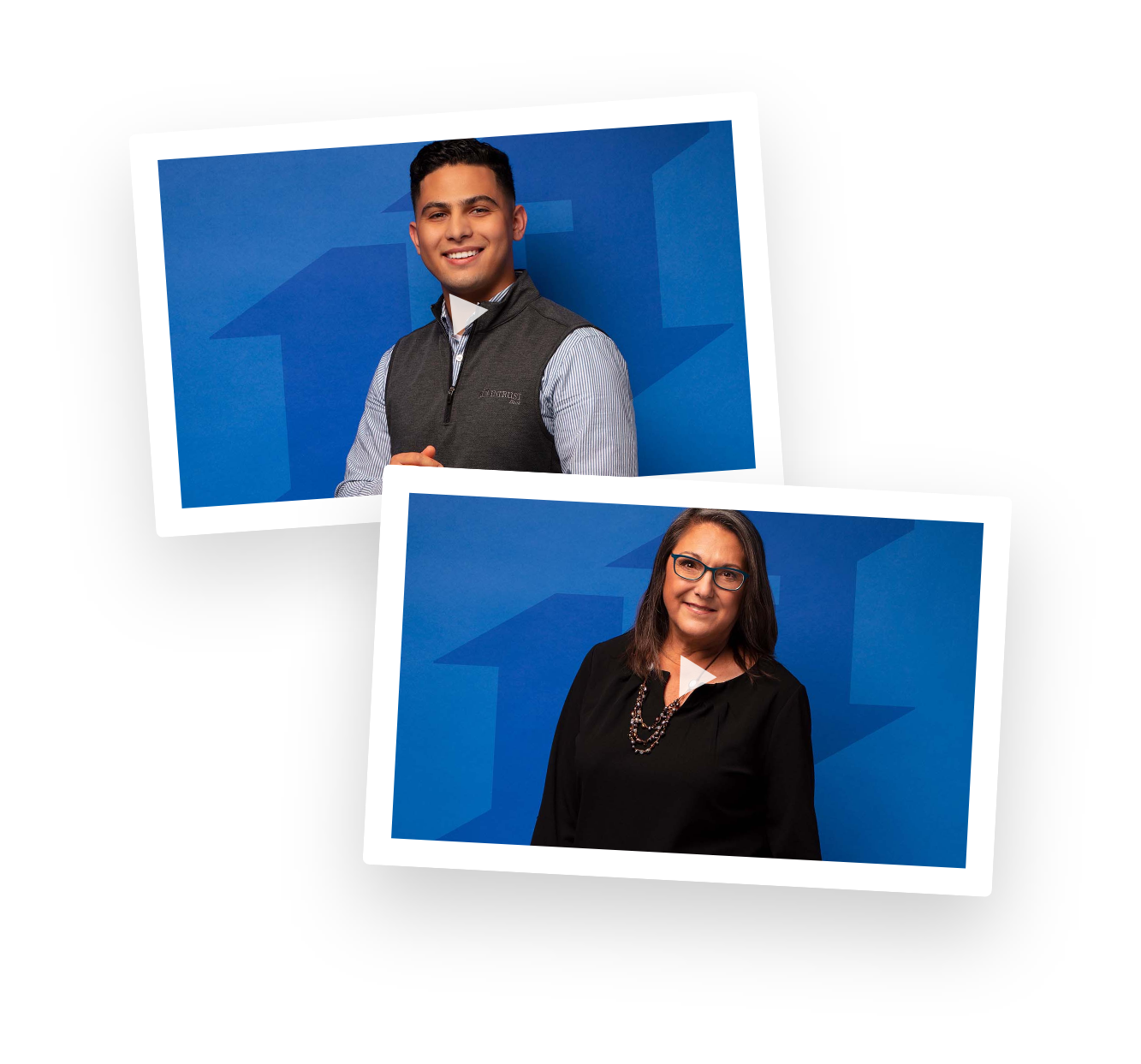 Photo of a man and woman over blue backgrounds