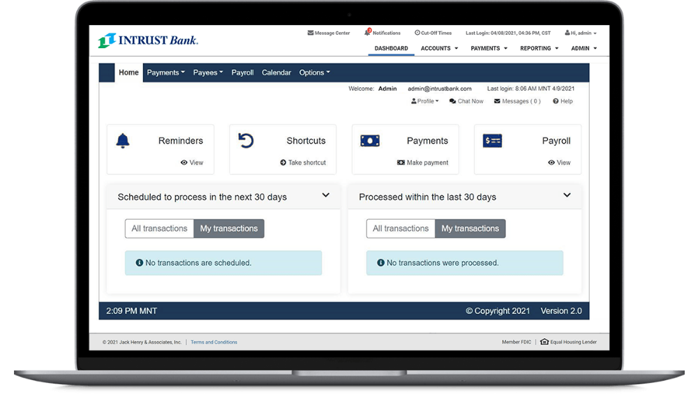 Screenshot of Business Online Banking Bill Pay on a laptop