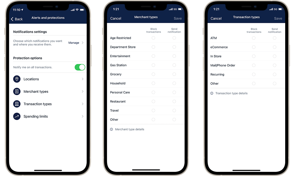 Three phones with screenshots of mobile banking.