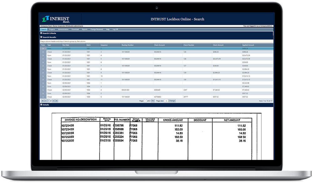 INTRUST Lockbox Online on a laptop