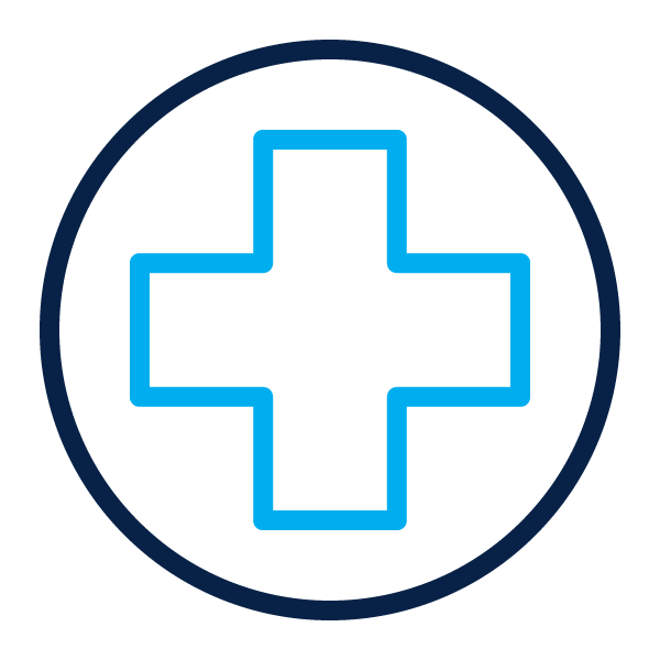 Outline of cross inside of circle which symbolized health care