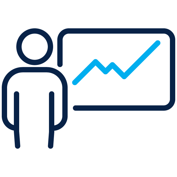 Outline of person in front of a chart