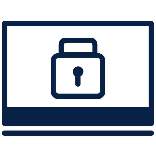 Outline of padlock inside of laptop to symbolize online security