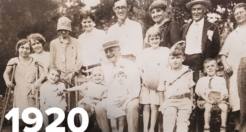 Old photo of family lined up for the camera